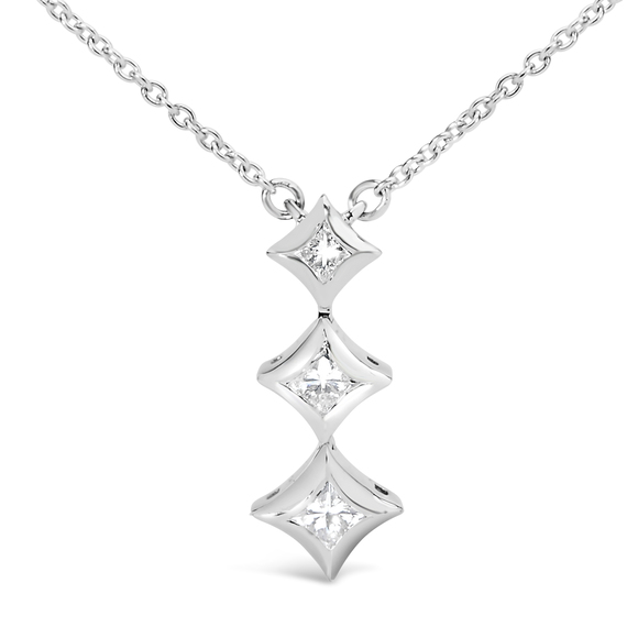 10K White Gold 1/5 Cttw Princess Cut Diamond 3 Stone Drop 18